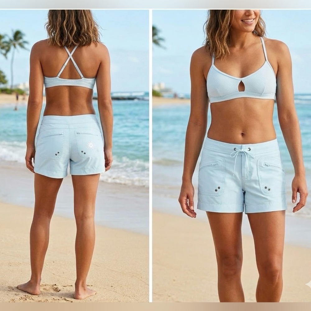 NEW Athleta Light Blue Women's Breeze Swim Hiking Shorts Activewear Quick Dry